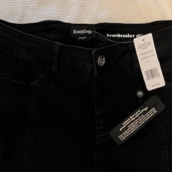 Bebe Heartbreaker Dayne Seamed Skinny Jeans Florence Wash/Black NWT - Picture 3 of 6